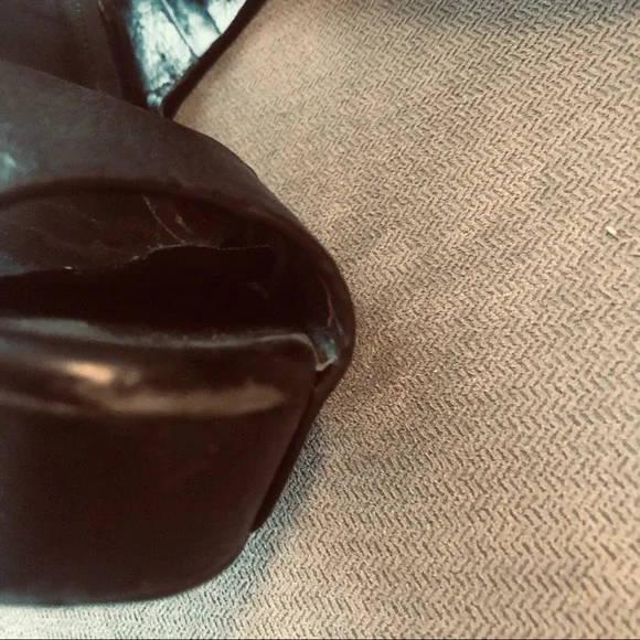 BCBG genuine leather black wedge shoes.See photos for wear.Double strap,open toe - Picture 8 of 11